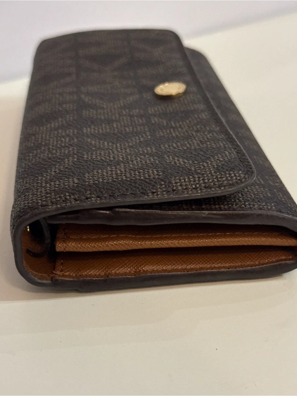 Michael Kors Brown Signature Wallet Purse with Gold Tone Snap